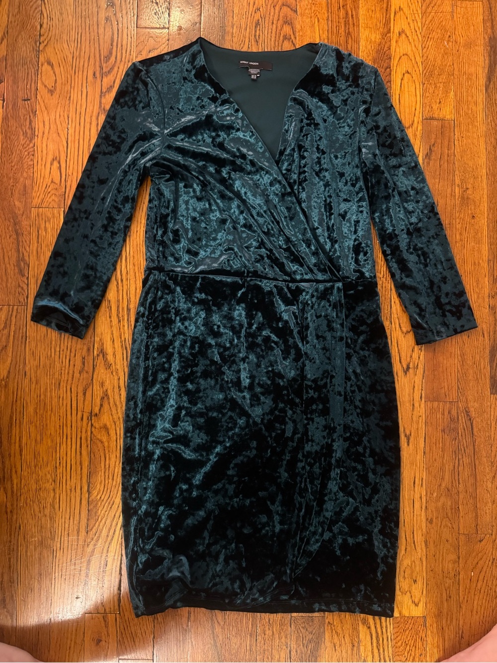 Velvet Wrap-Style Long Sleeve Dress in Emerald Green